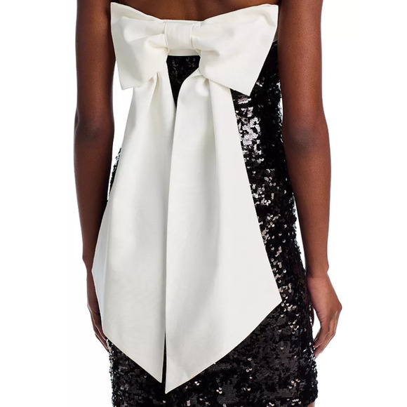 Alice and Olivia Women Sibella Sequin Bow Strapless Dress Black/White Size 10 - Picture 8 of 8